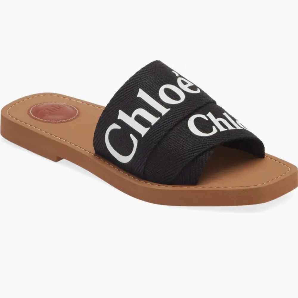 Chloé Woody Logo Slide Sandal Size 40 Color Black